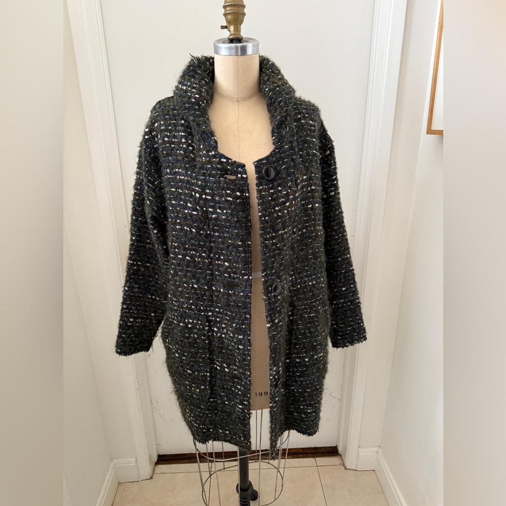 Dark Grey Green Tweed Coat